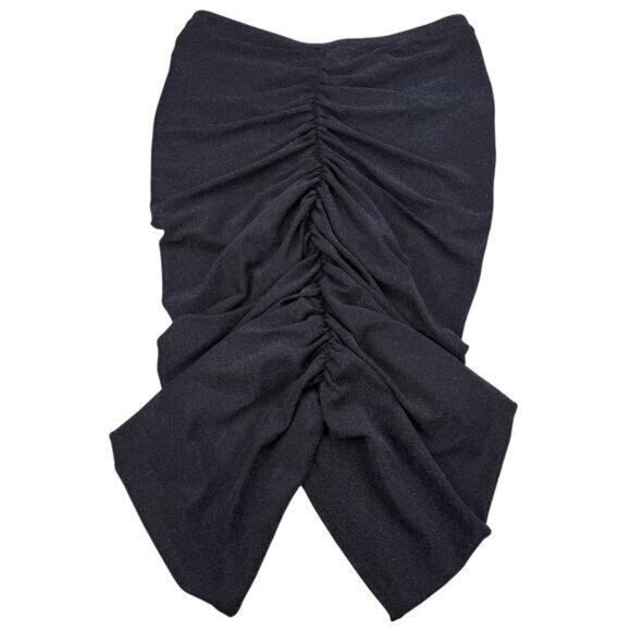 NWT HALARA Ruched Navy Blue Metallic Shimmering Tulip Skirt Size Large - Picture 5 of 6